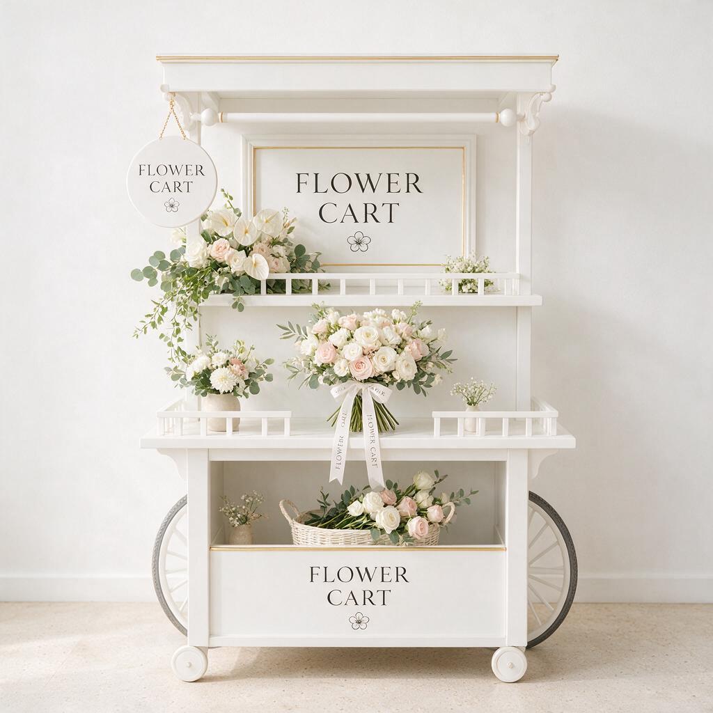 The White Tiered Flower & Bloom Cart - Handcrafted Commercial Cart for Sale