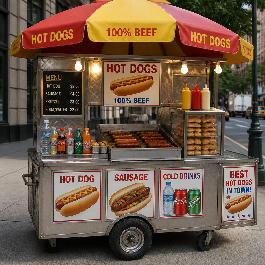 Broadway Mobile Street Vending Hot Dog Cart - Handcrafted Commercial Cart for Sale