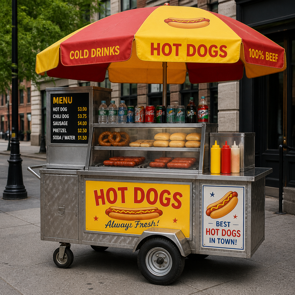 Commercial NYC Stainless Steel Hot Dog Cart - Handcrafted Commercial Cart for Sale
