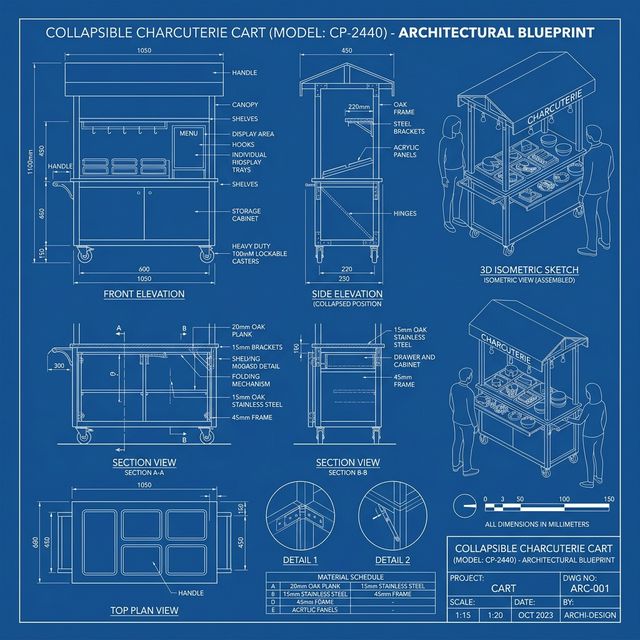 DIY Collapsible Charcuterie Cart Plans PDF